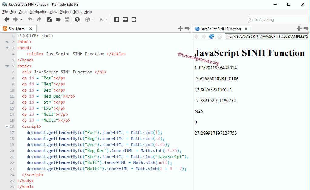 SINH Function Example