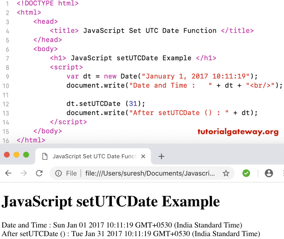 SetUTCDate Function Example