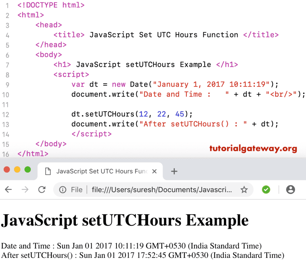 SetUTCHours Function Example