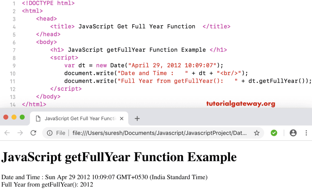 getFullYear Function Example