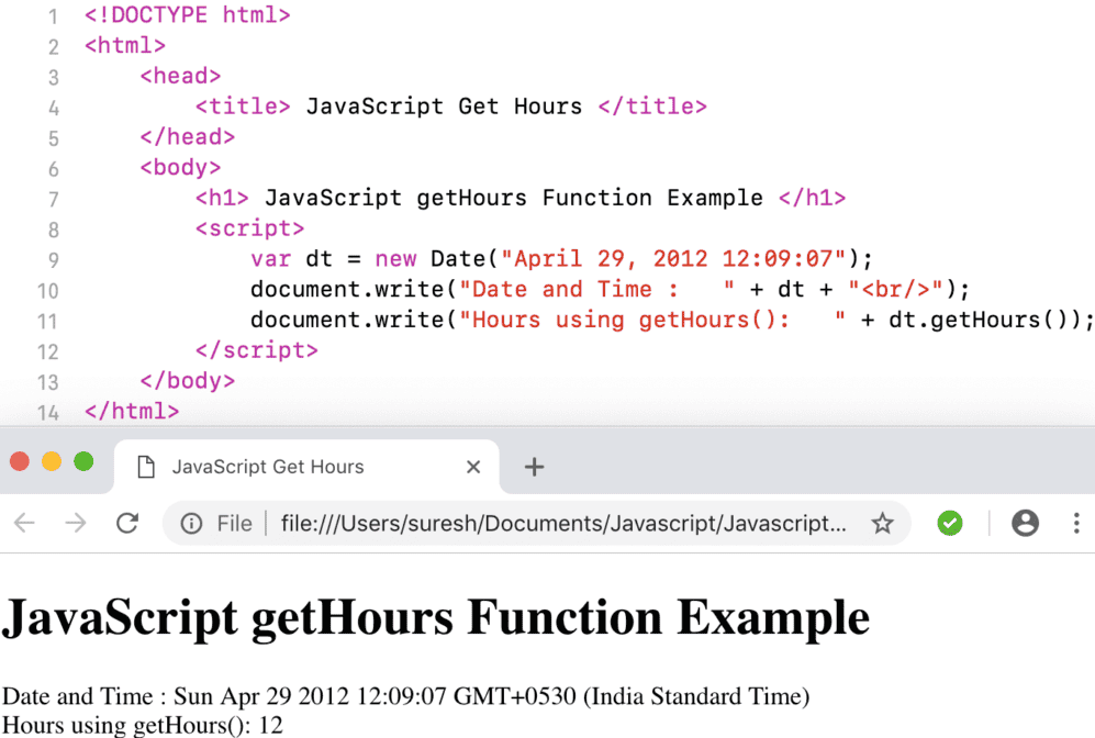 getHours Function Example