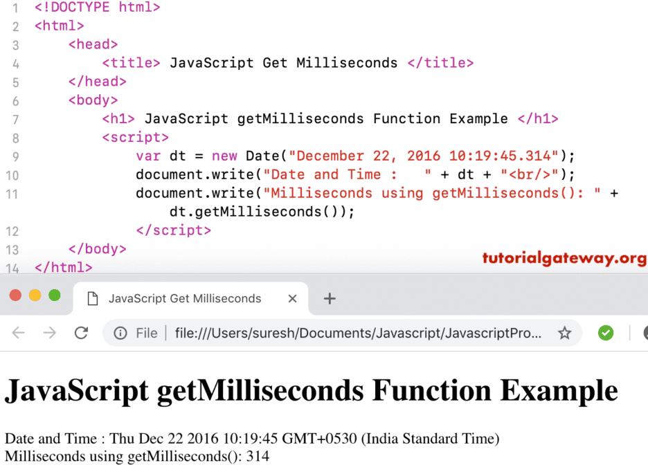 getMilliseconds Function Example