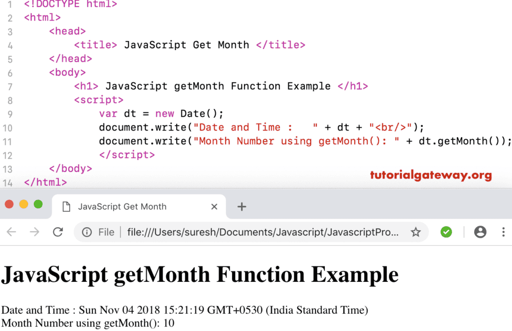 getMonth Function Example