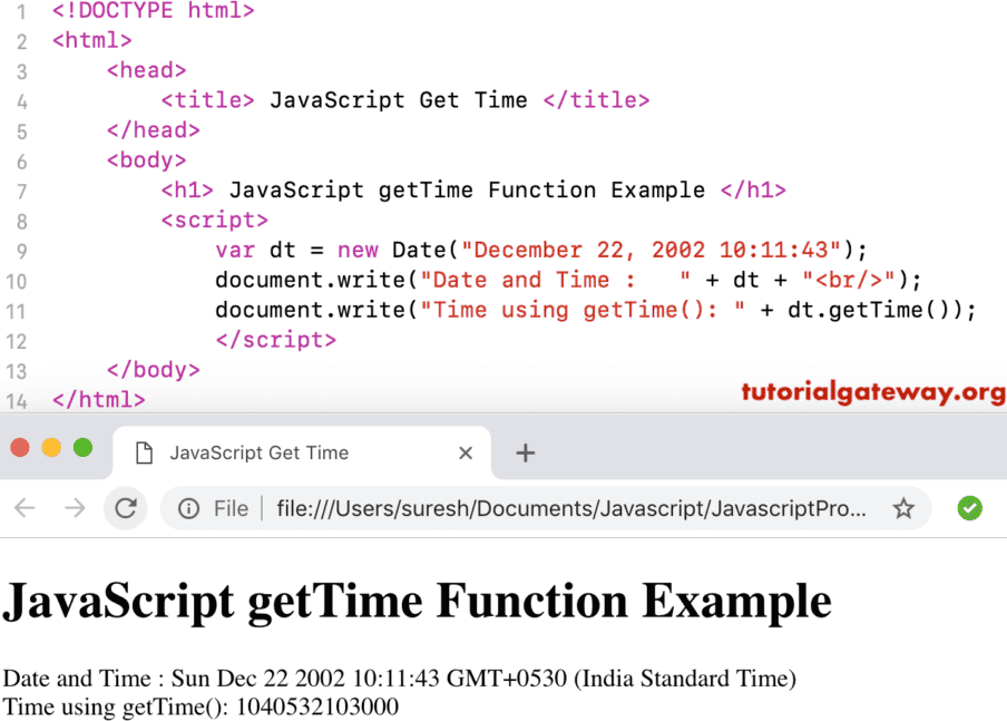 getTime Function Example