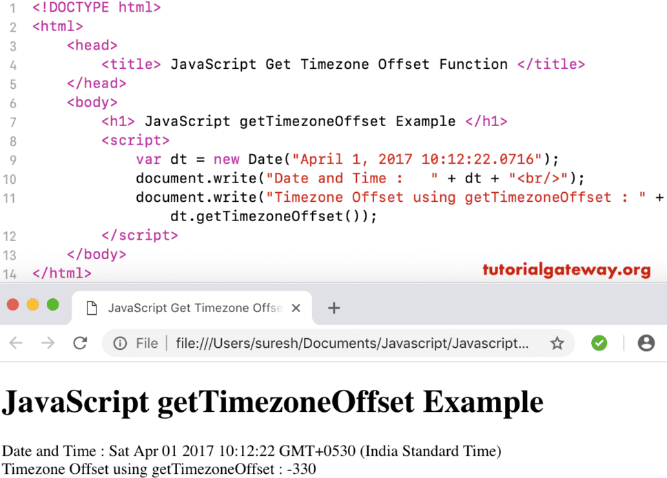 getTimezoneOffset Function Example