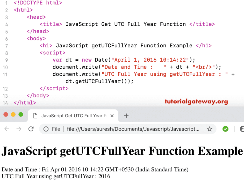 getUTCFullYear Function Example