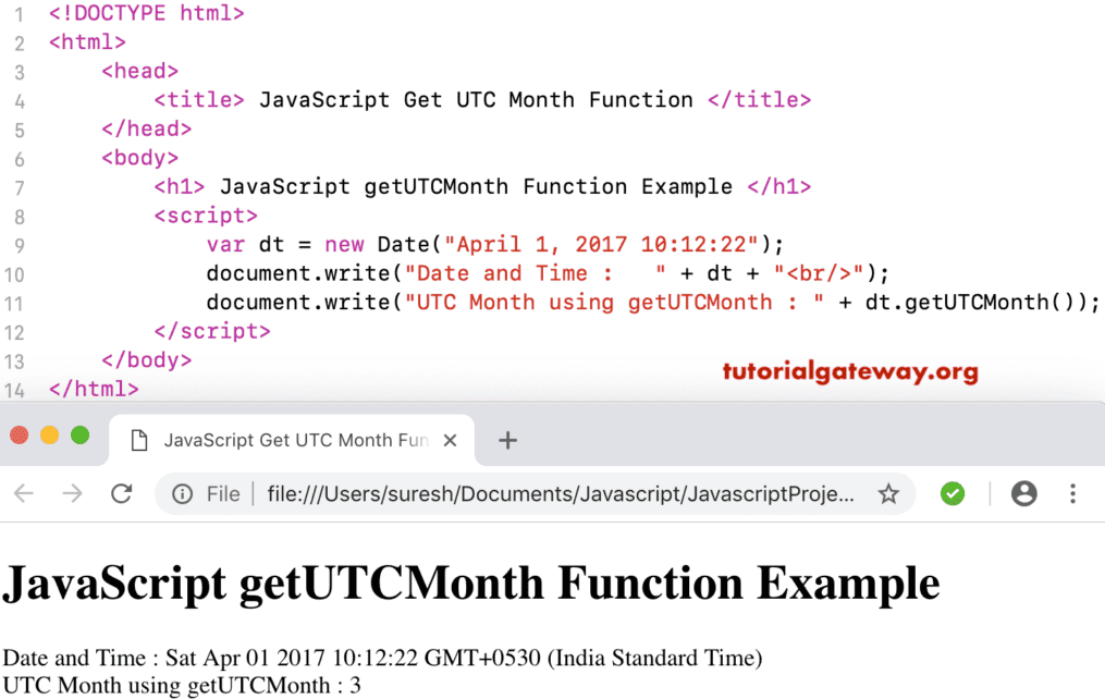 getUTCMonth Function Example