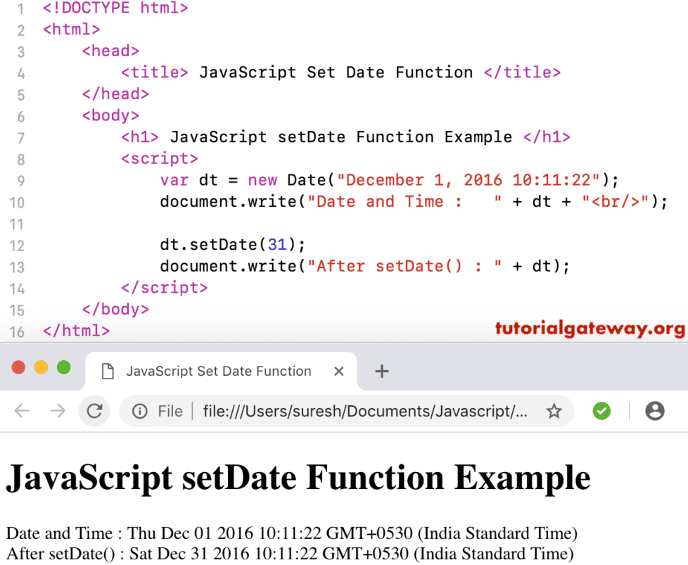 setDate Function Example