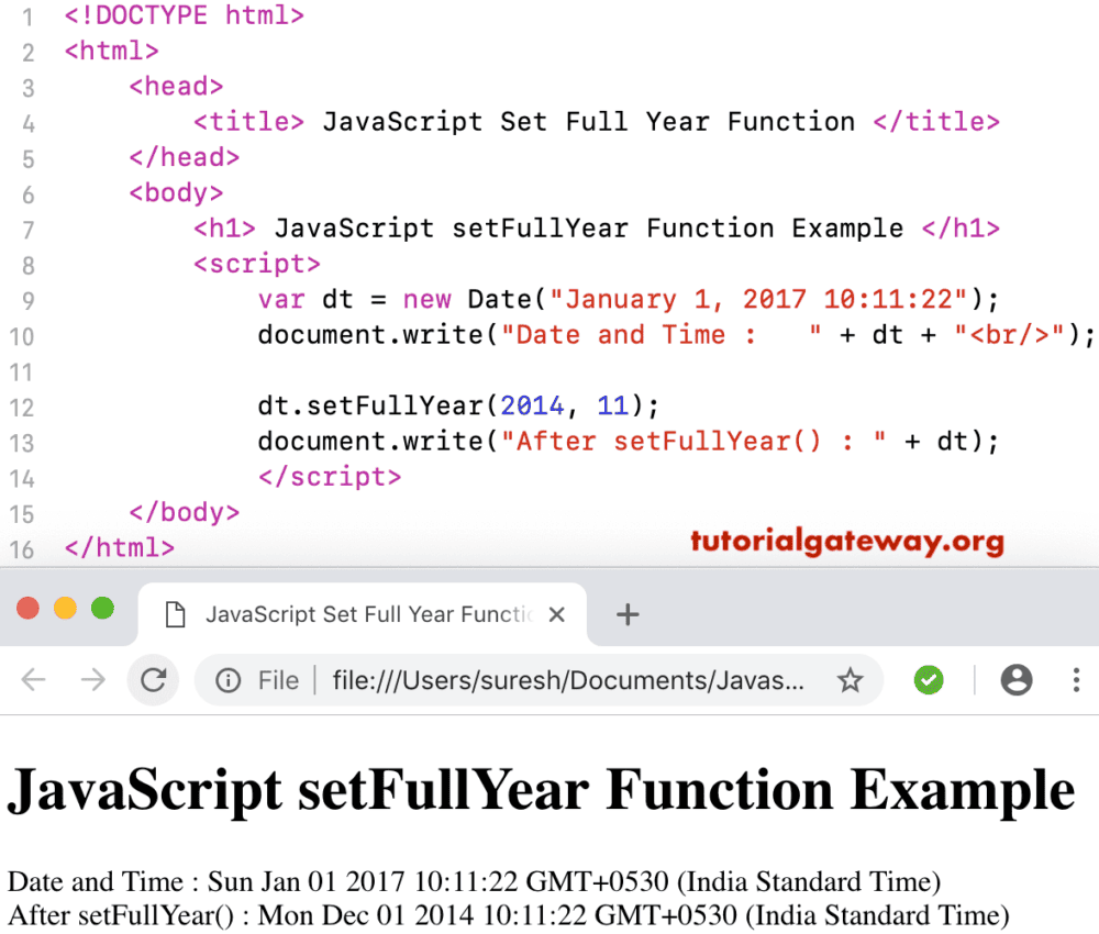 setFullYear Function Example