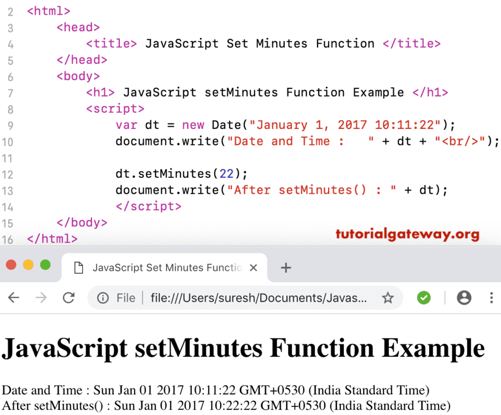 setMinutes Function Example