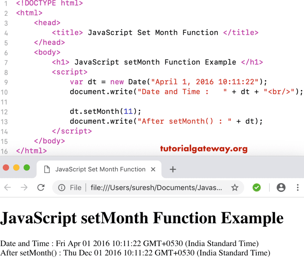 setMonth Function Example