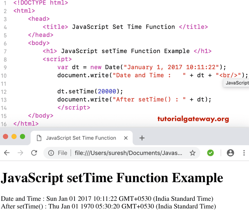 setTime function Example
