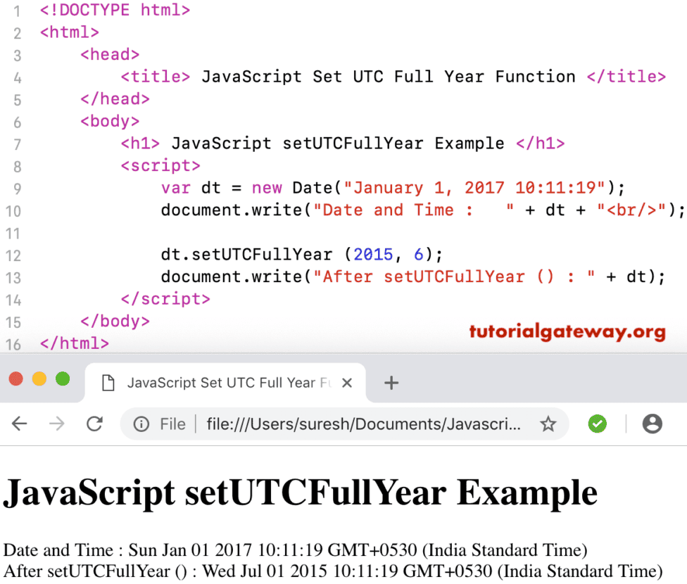 setUTCFullYear Function Example