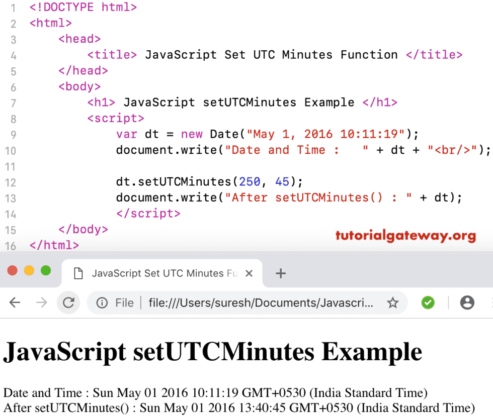 setUTCMinutes Function  Example
