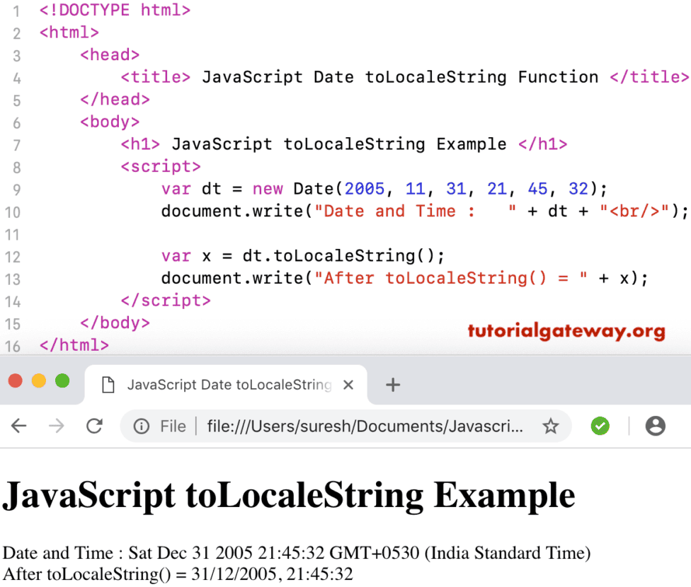 toLocaleString Function Example