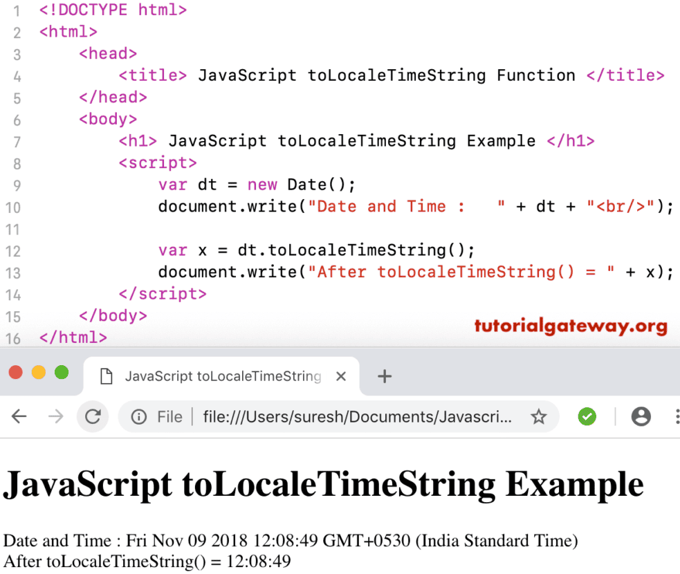 toLocaleTimeString Function Example