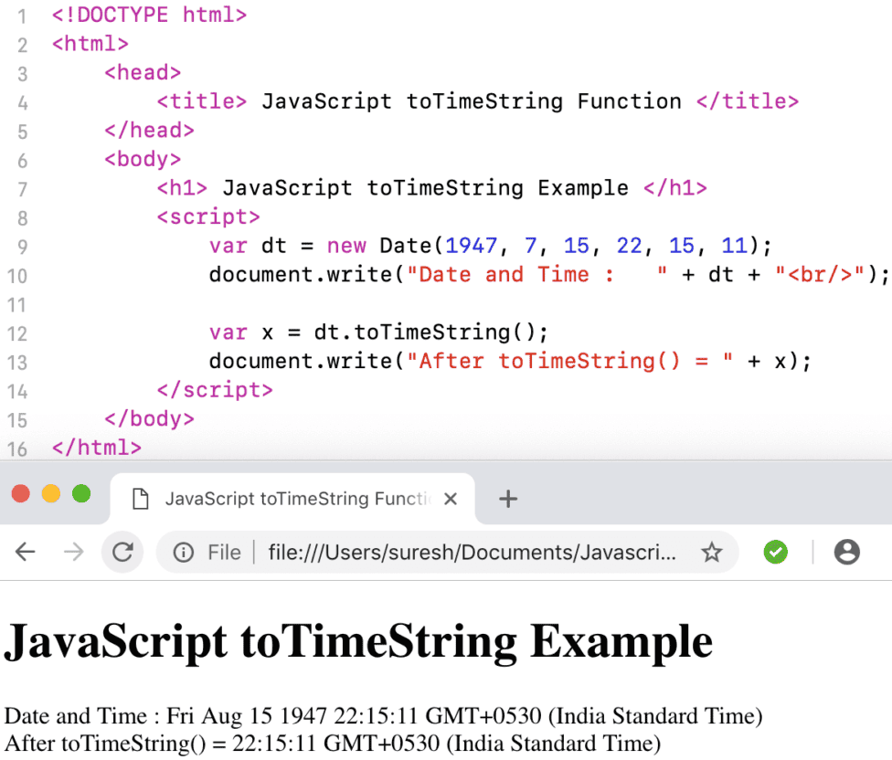 toTimeString Function Example