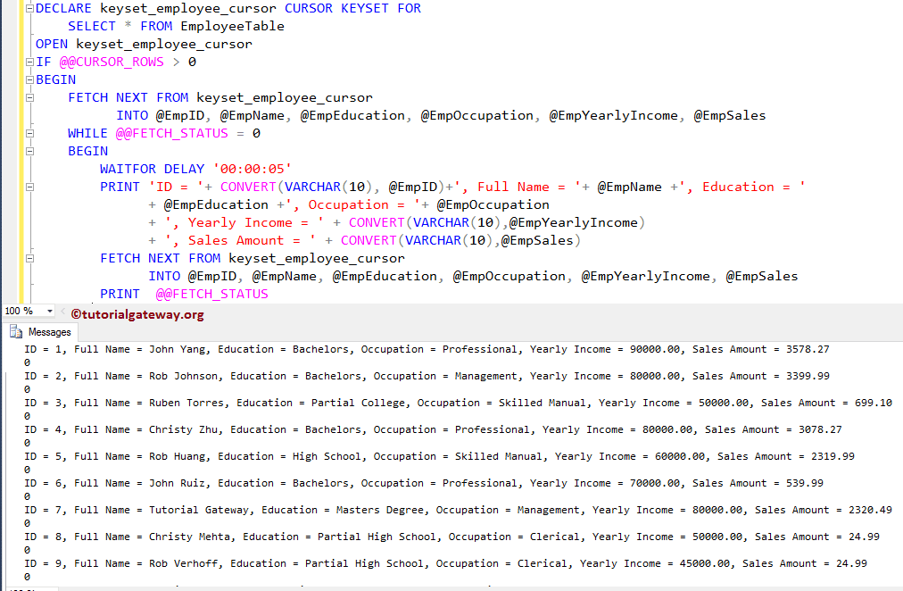 KEYSET Cursor in SQL Server 3