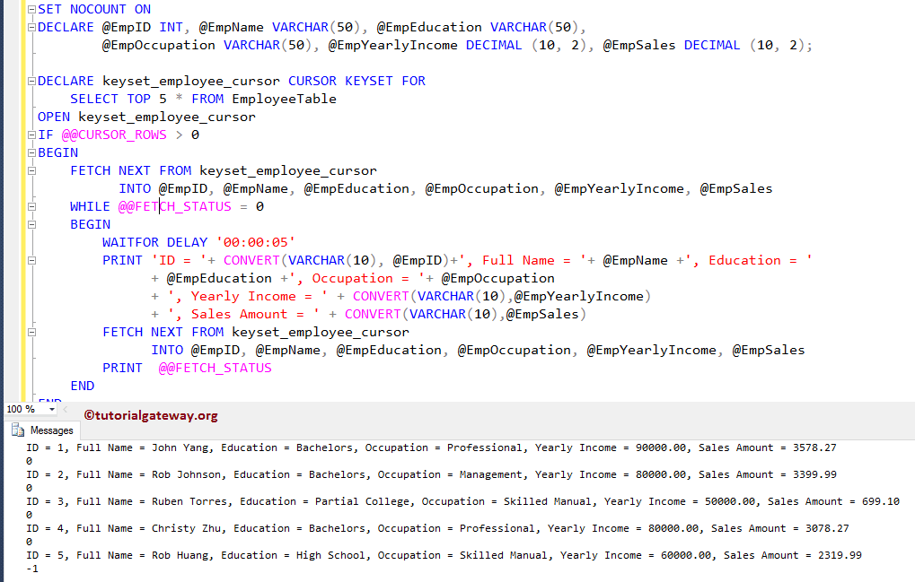 KEYSET Cursor in SQL Server 5