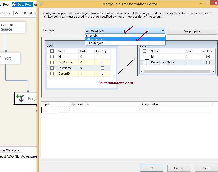 Left Outer Join Using Merge Join Transformation in SSIS 2