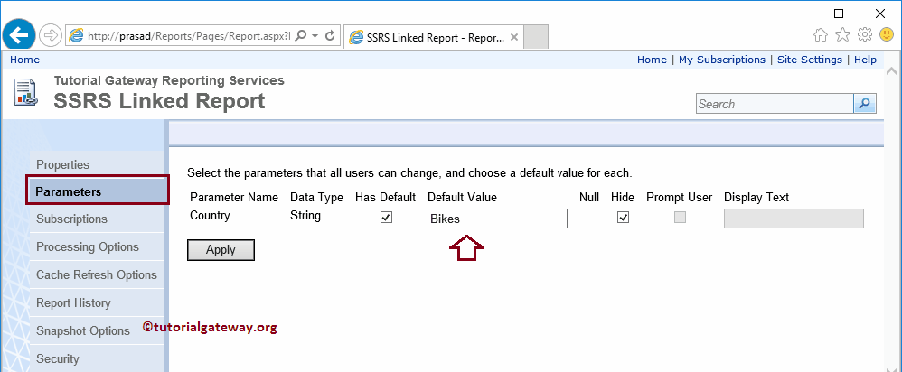 Change Default Parameter Value