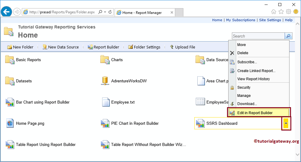 Edit in Report Builder