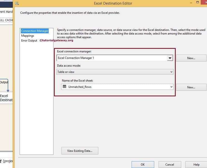Excel Destination Editor for Unmatched Rows