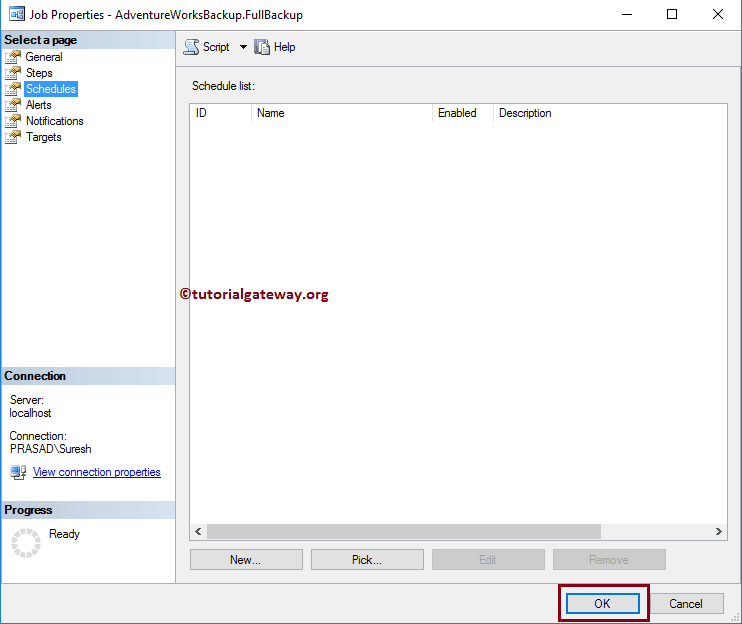 Job Schedule Properties Window