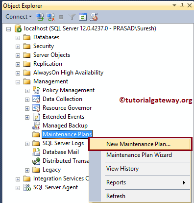 Choose New SQL Maintenance Plan option to create one 2