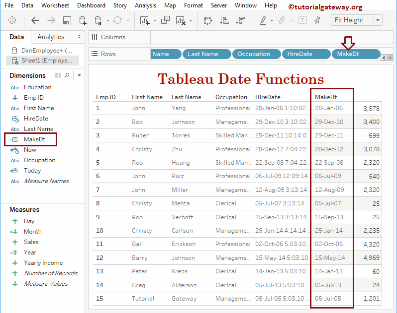 Tableau MakeDate Function 16
