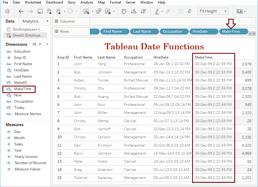 Tableau MakeTime Function 18