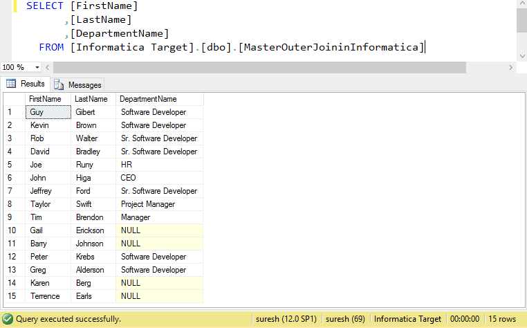 Destination Table Output 16