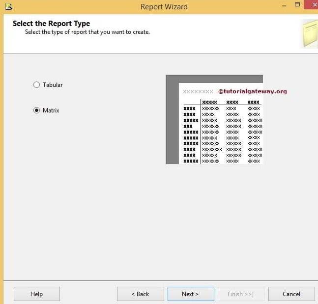 Select Matrix Report Type 1
