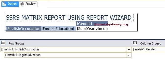 Matrix using Report Wizard 5