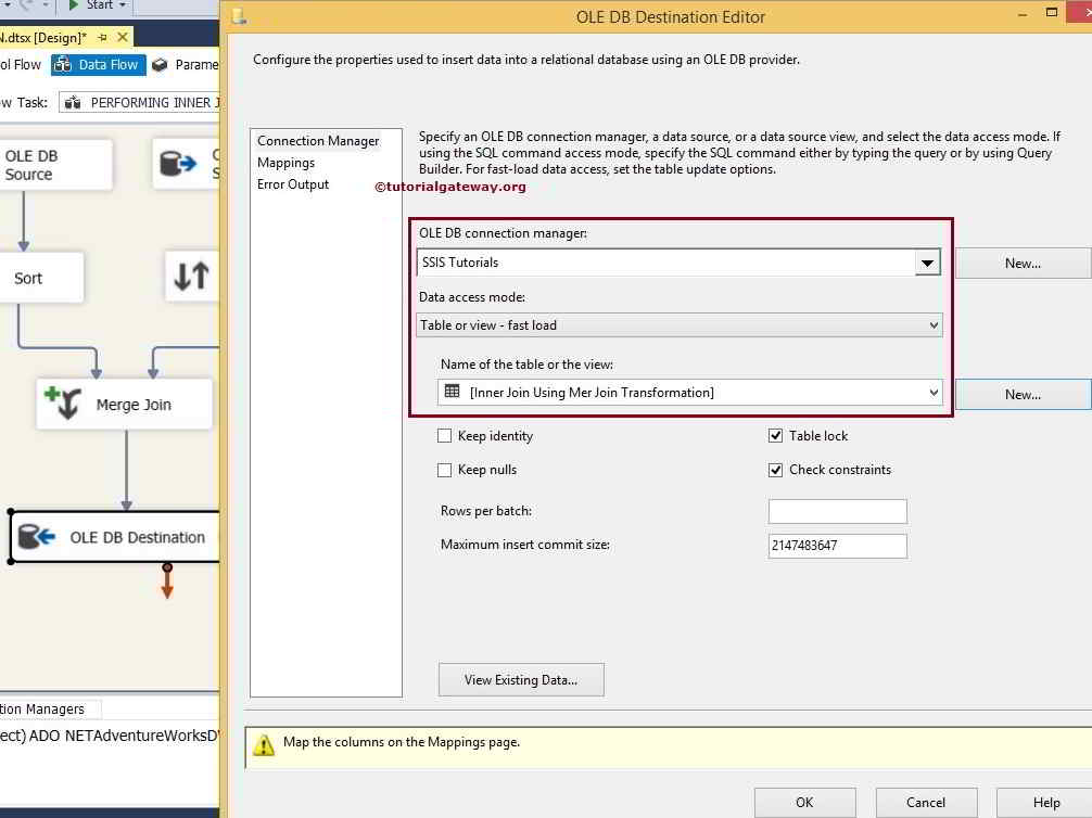 Choose Destination Table