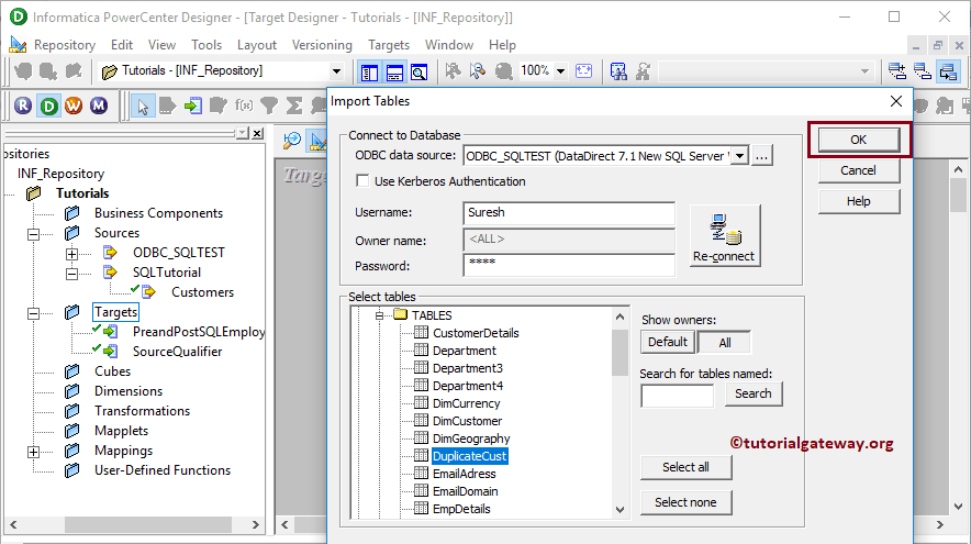 Select the Database Table 