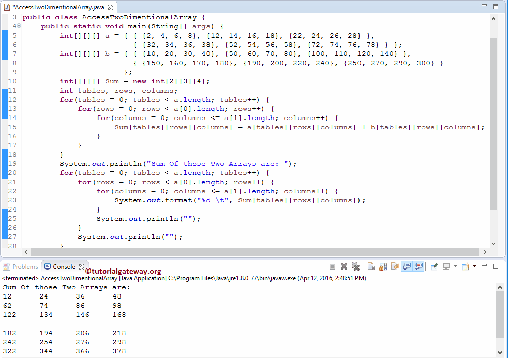 Multi Dimensional Array in Java 2