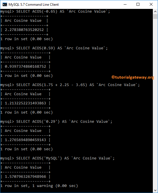 ACOS Function Example 1