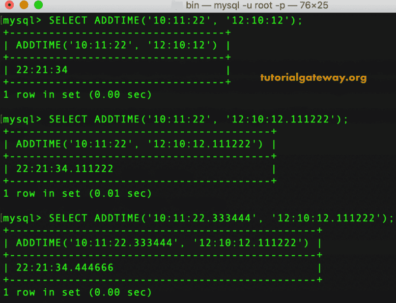 ADDTIME Function Example 1