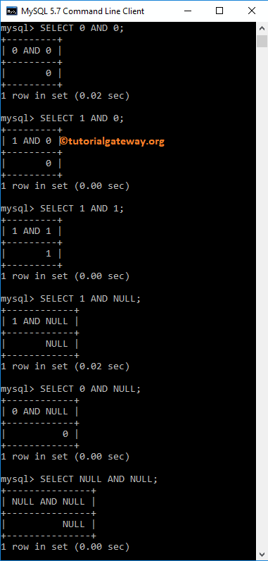 MySQL AND operator Truth Table 1