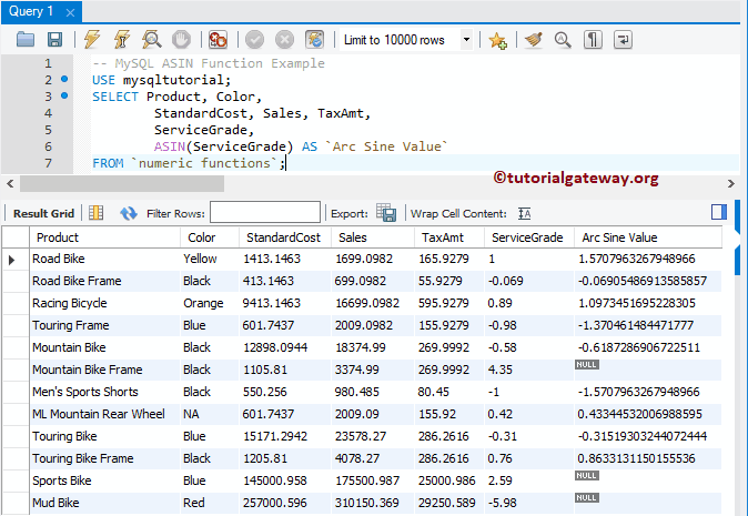 ASIN Function Example 2