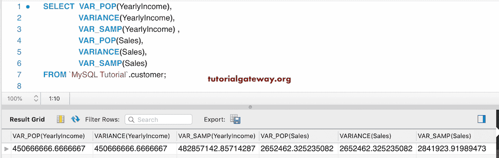 Calculate VARIANCE Example 6