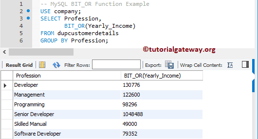 MySQL BIT_OR Function Example 3