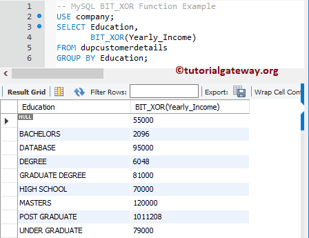 BIT_XOR Function Example 3