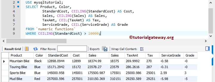 CEILING Where Clause Example 5