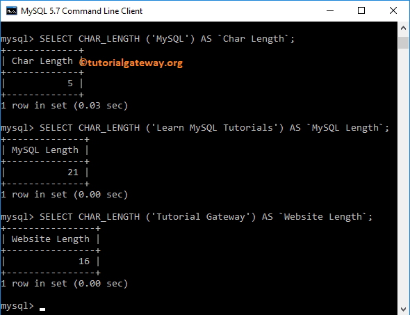 MySQL Char_Length Function Example 1