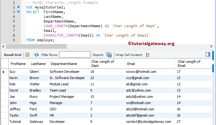 Character length Example 2