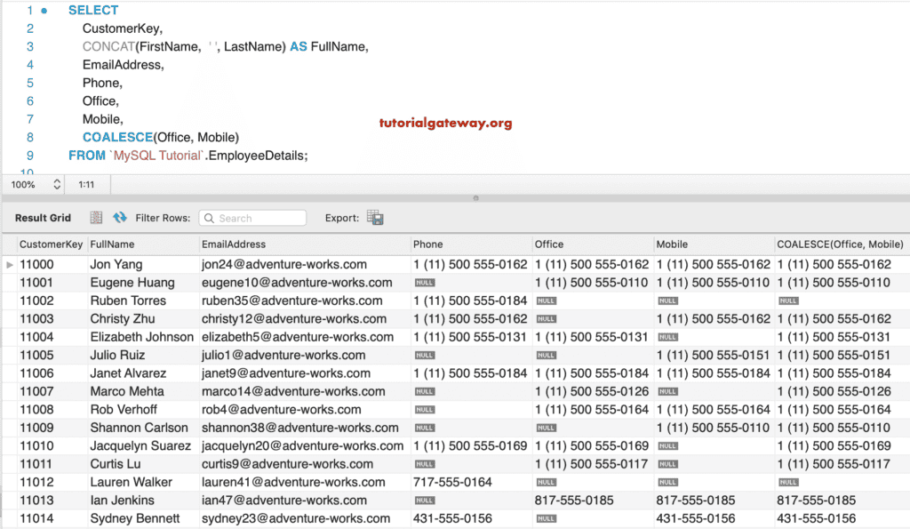 COALESCE Example on Phone Numbers