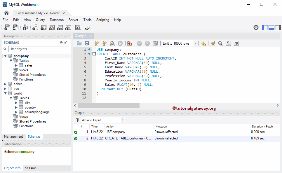 MySQL Create Table Workbench Example 4