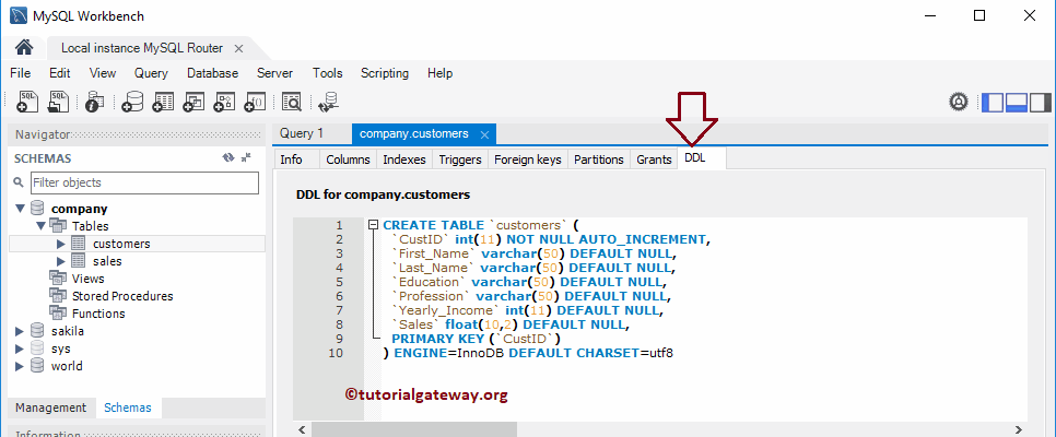 DDL tab to View Create Table Query 7